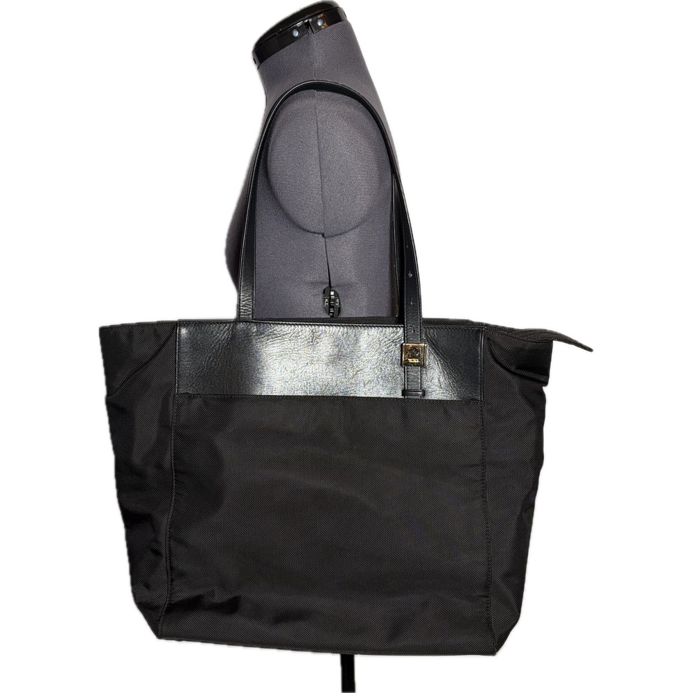 Vtg Y2K Tumi Tote Bag Black Nylon Leather Trim Laptop Travel Work Shoulder Bag
